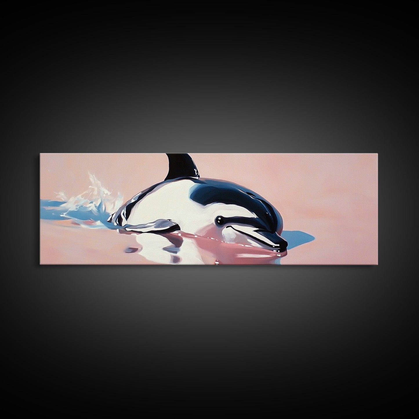 Playful Dolphin, Ocean Waves, Marine Life, Framed Canvas Print, Nautical Wall Art, Beach House Decor, Living Room Coastal Art