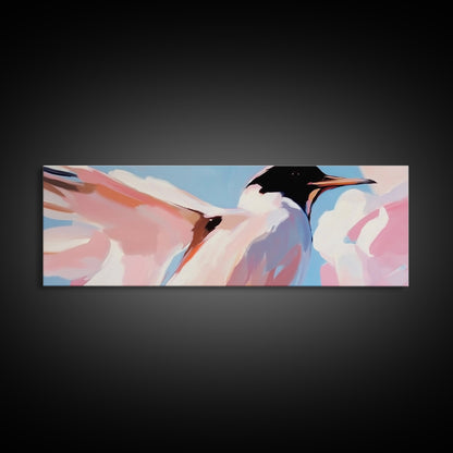 Soaring Seabird Art, Coastal Bird Print, Minimalist Wildlife Art, Pastel Sky Painting, Large Canvas Print, Beach House Decor, Bedroom Art