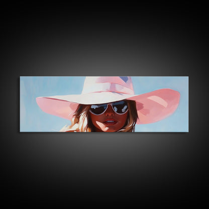 Sun Hat, Fashion Art, Glamorous Woman, Feminine Painting, Summer Aesthetic, Modern Chic, Bedroom Wall Decor, Framed Canvas Print