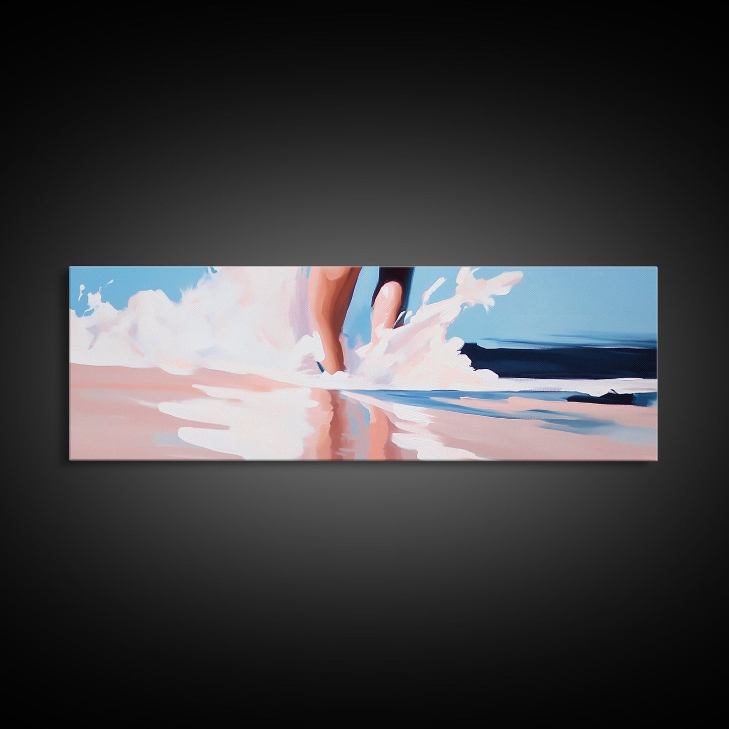 Waves and Feet, Coastal Wall Art, Ocean Art, Beach Lover Gift, Seascape Painting, Framed Canvas Print, Modern Living Room Decor