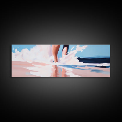 Waves and Feet, Coastal Wall Art, Ocean Art, Beach Lover Gift, Seascape Painting, Framed Canvas Print, Modern Living Room Decor