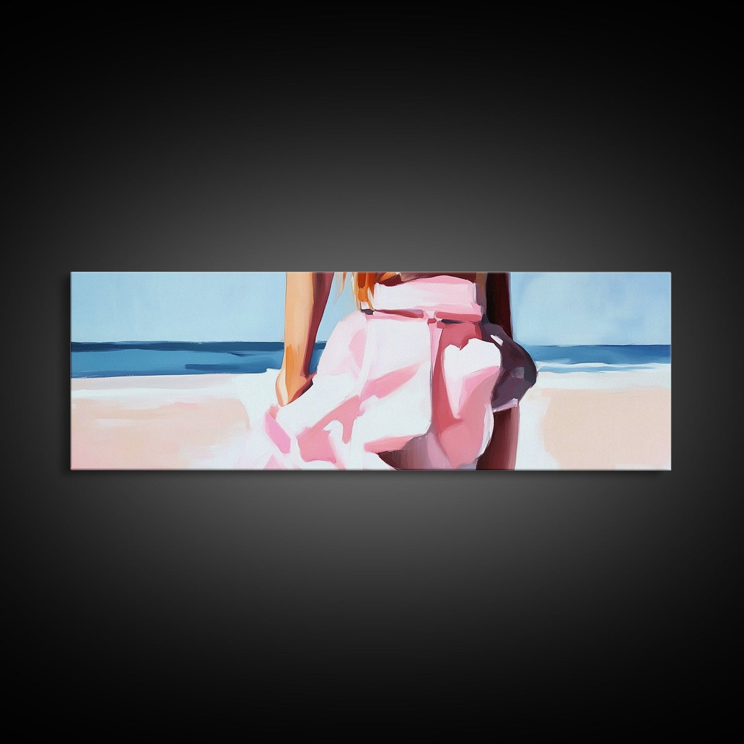 Beach Walk, Soft Waves, Feminine Coastal, Romantic Seascape, Framed Canvas Print, Boho Art, Bedroom Wall Art, Minimalist Aesthetic