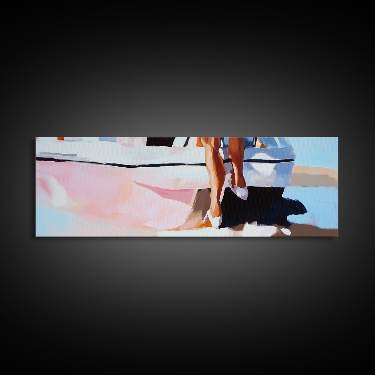 Spiegelung eines Segelboots, Nautische Kunst, Hafenlandschaft, Gerahmter Leinwanddruck, Minimalistische Küstendekoration, Ozeangemälde, Wanddekoration fürs Wohnzimmer