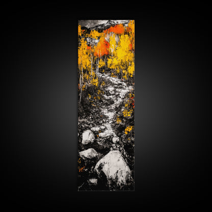 Autumn Forest, Golden Trees, River Path, Framed Canvas Print, Fall Landscape Art, Rustic Wall Decor, Cabin Art, Living Room Wall Art