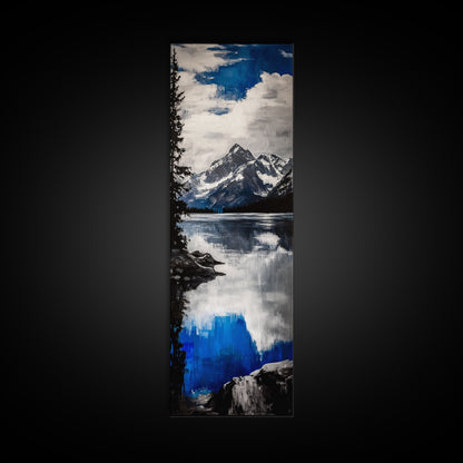 Serene Lake, Blue Mountain Reflection, Tranquil Water Art, Nature Wall Decor, Contemporary Landscape, Canvas Print