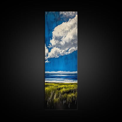 Ocean Horizon Art, Coastal Landscape Wall Decor, Sky and Clouds Painting, Serene Beach House Art, Nautical Artwork, Framed Canvas Print