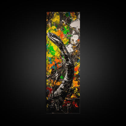 Black Snake, Abstract Colors, Edgy Animal Art, Dark Aesthetic, Framed Canvas Print, Office Wall Decor, Living Room Statement Art