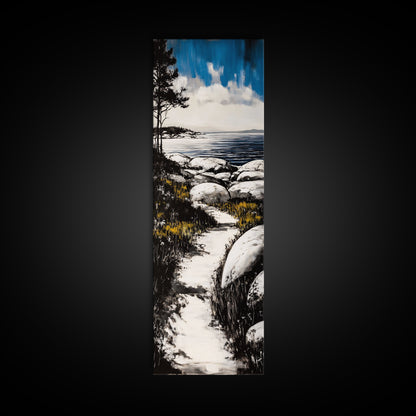 Coastal Landscape, Beach Path Wall Art, Modern Seaside Art, Blue and Black Art, Living Room Decor, Nautical Art, Framed Canvas Print