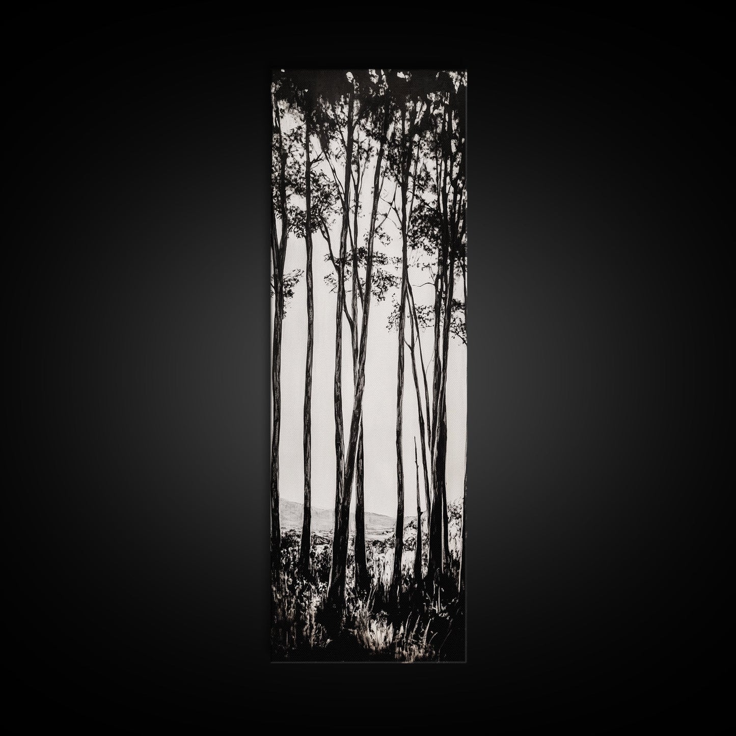 Tall Trees, Monochrome Forest, Tranquil Landscape, Framed Canvas Print, Nature Wall Art, Rustic Cabin Decor, Modern Minimalist Art