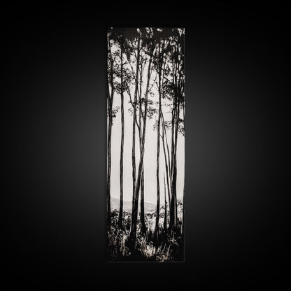 Tall Trees, Monochrome Forest, Tranquil Landscape, Framed Canvas Print, Nature Wall Art, Rustic Cabin Decor, Modern Minimalist Art