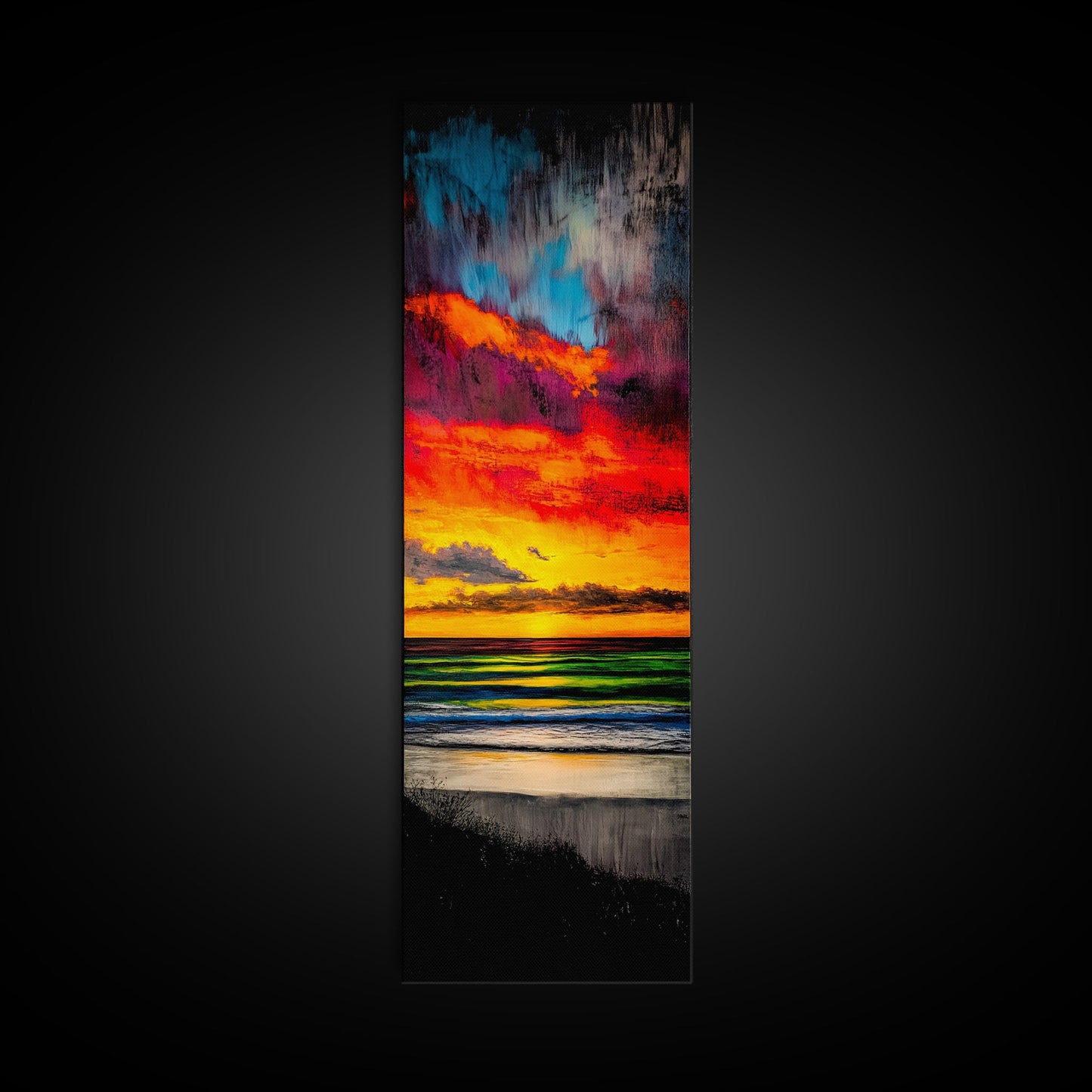 Mountain, Sunset, Water, Framed Canvas Print, Nature Landscape, Moody Wall Art, Dramatic Orange and Black, Rustic Cabin Decor