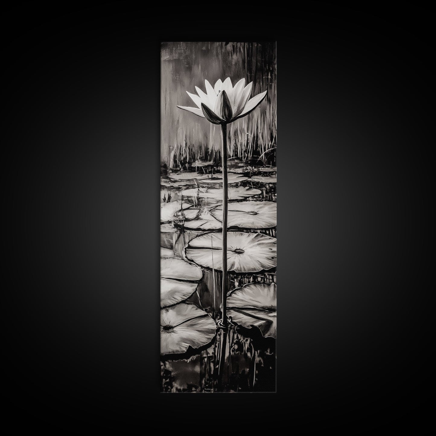 Lotus Bloom, Black and White, Water Lily, Zen Artwork, Framed Canvas Print, Botanical Wall Art, Nature Decor, Serene Living Space