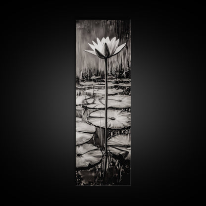 Lotus Bloom, Black and White, Water Lily, Zen Artwork, Framed Canvas Print, Botanical Wall Art, Nature Decor, Serene Living Space
