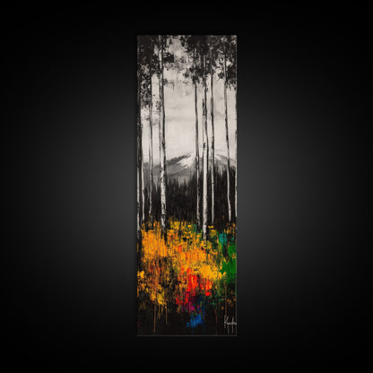 Birch Forest Painting, Mountain Wall Art, Black and White Landscape, Nature Artwork, Cabin Decor, Fall Art, Framed Canvas Print