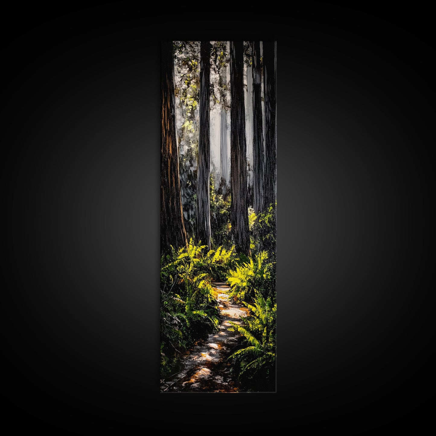 Forest Path, Sunlit Trees, Nature Painting, Framed Canvas Print, Woodland Decor, Cozy Cabin Art, Autumn Vibes, Entryway Artwork