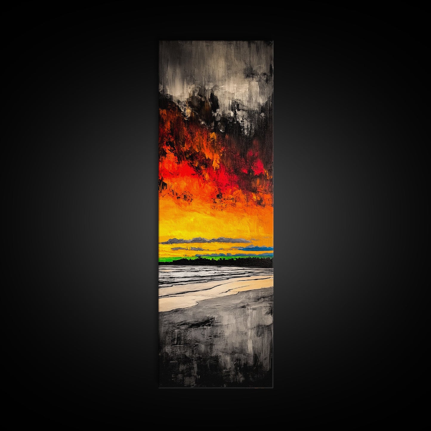 Fire Sky, Dramatic Sunset, Abstract Seascape, Framed Canvas Print, Bold Wall Art, Vibrant Home Decor, Statement Piece