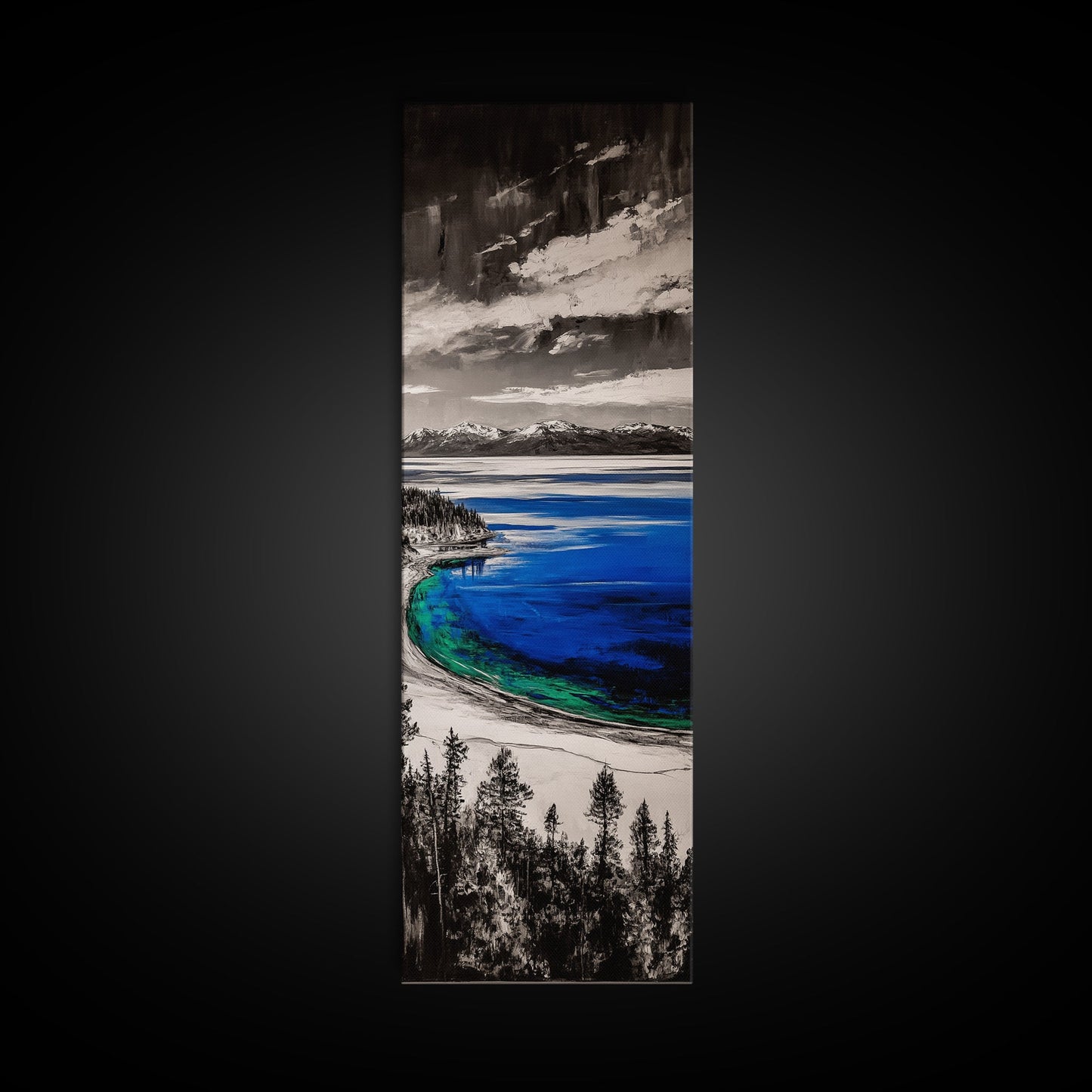 Lake View, Mountain Reflection, Black and White Art, Framed Canvas Print, Cabin Decor, Nature Inspired, Peaceful Wall Art