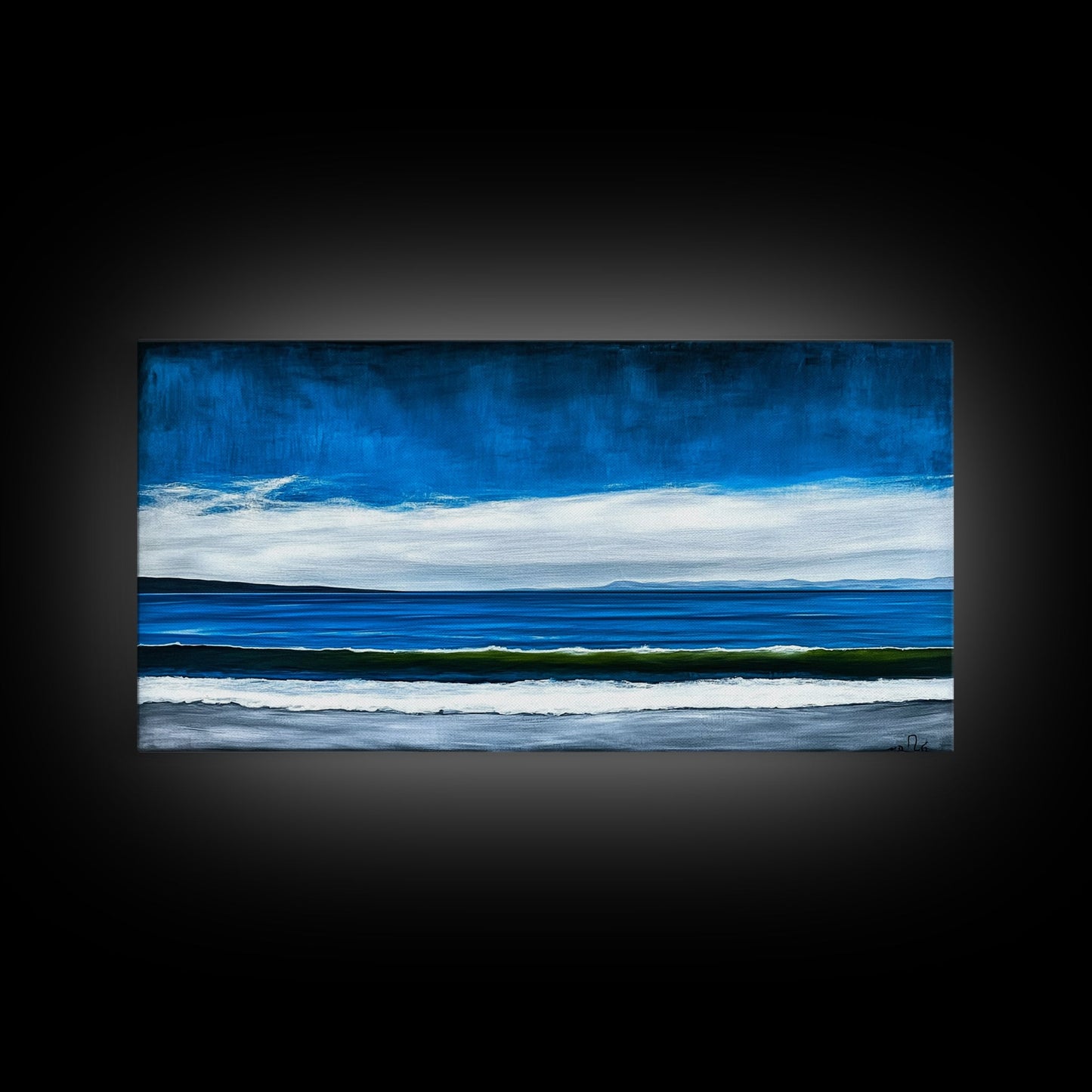 Blue Horizon, Minimalist Seascape Art, Framed Canvas Print, Ocean Wall Decor, Contemporary Coastal Painting, Modern Living Room Art