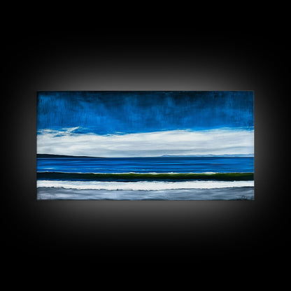 Blue Horizon, Minimalist Seascape Art, Framed Canvas Print, Ocean Wall Decor, Contemporary Coastal Painting, Modern Living Room Art