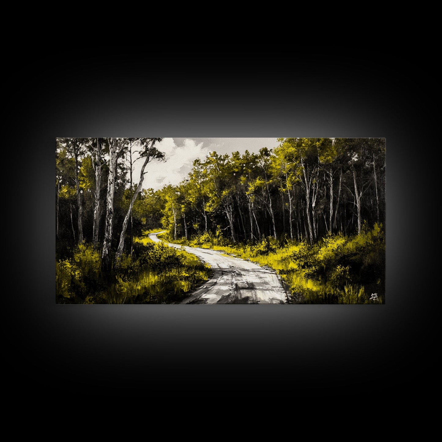 Forest Road, Scenic Nature Path, Rustic Landscape Painting, Greenery Wall Art, Country Home Decor, Framed Canvas Print, Office Artwork