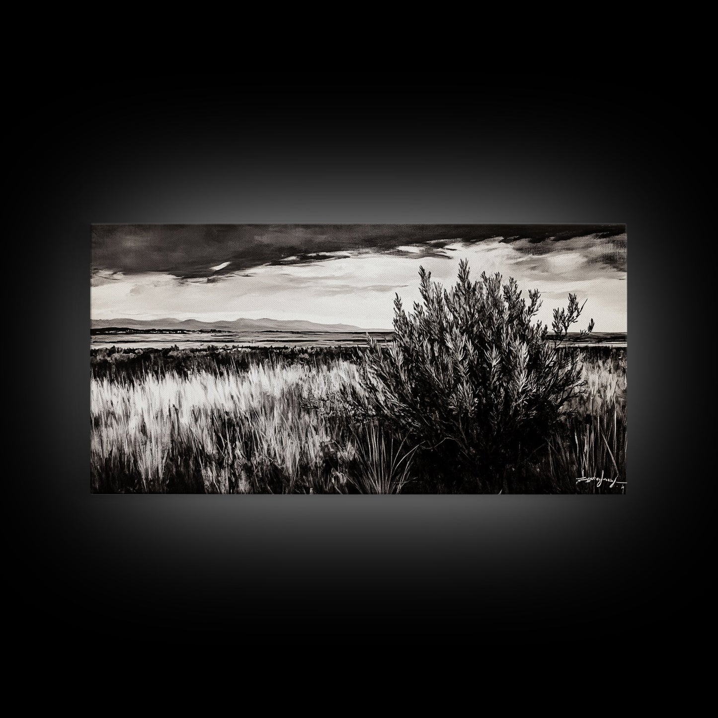 Black and White Landscape, Minimalist Canvas Print, Nature Wall Art, Rustic Country Scene, Neutral Home Decor, Living Room Art