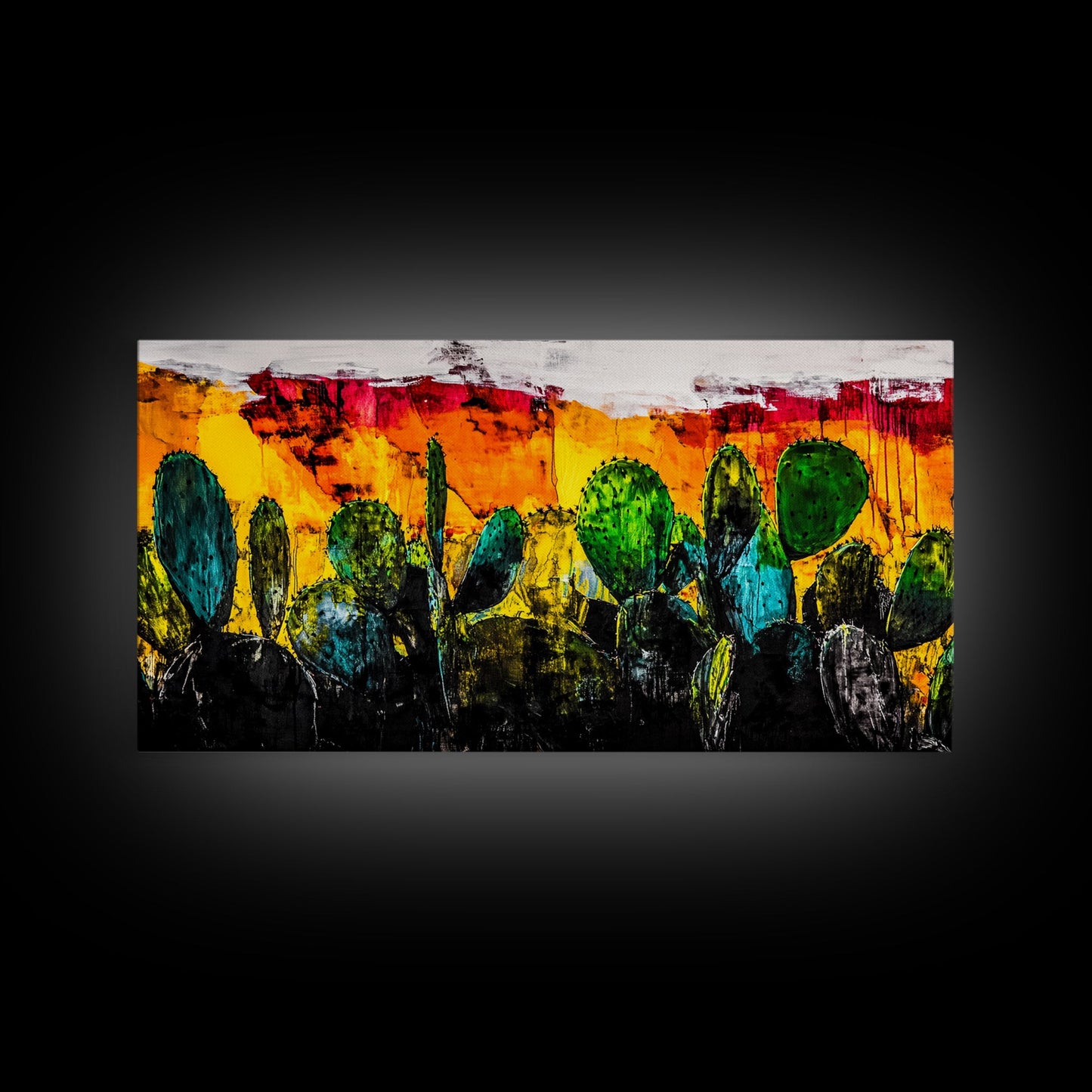 Cactus, Bold Colors, Desert, Vibrant, Framed Canvas Print, Southwest Wall Art, Boho Decor, Modern Abstract Painting, Nature Inspired