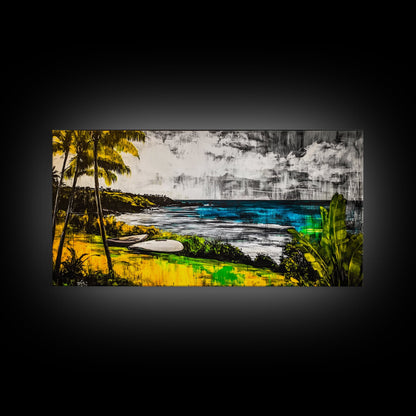 Tropical Paradise, Ocean Landscape, Coastal Wall Art, Framed Canvas Print, Beach House Decor, Living Room Art, Modern Nautical Art