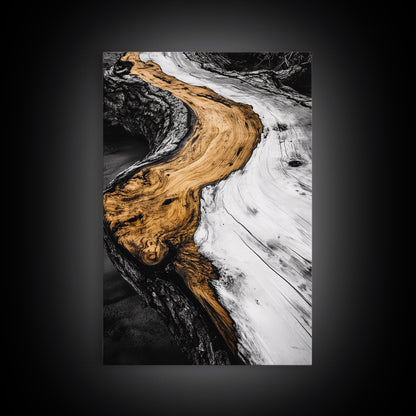 Driftwood, Rustic Nature Art, Framed Canvas Print, Black and White Photography, Earthy Tones, Beach House Decor, Minimalist Home Art