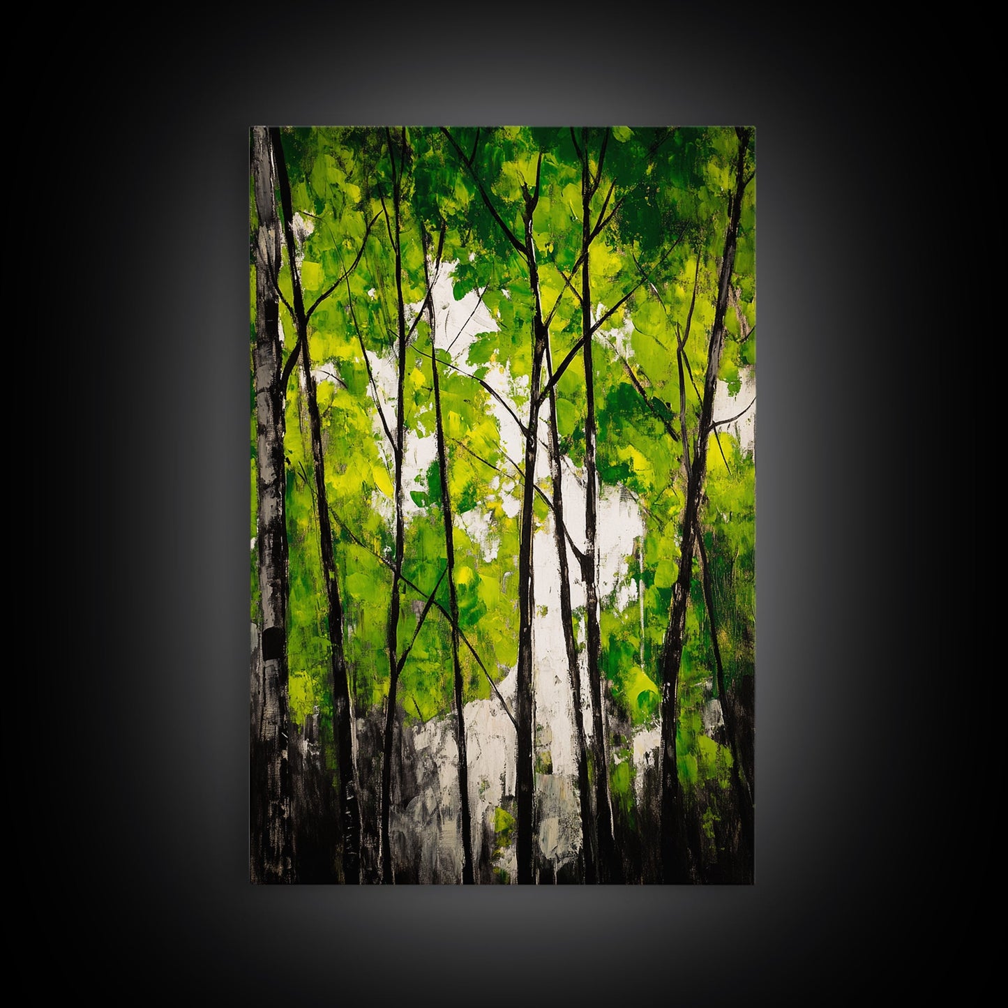 Birch Trees, Green Forest Art, Nature Landscape, Abstract Painting, Contemporary Wall Decor, Earthy Home Art, Framed Canvas Print