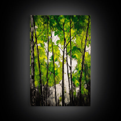 Birch Trees, Green Forest Art, Nature Landscape, Abstract Painting, Contemporary Wall Decor, Earthy Home Art, Framed Canvas Print