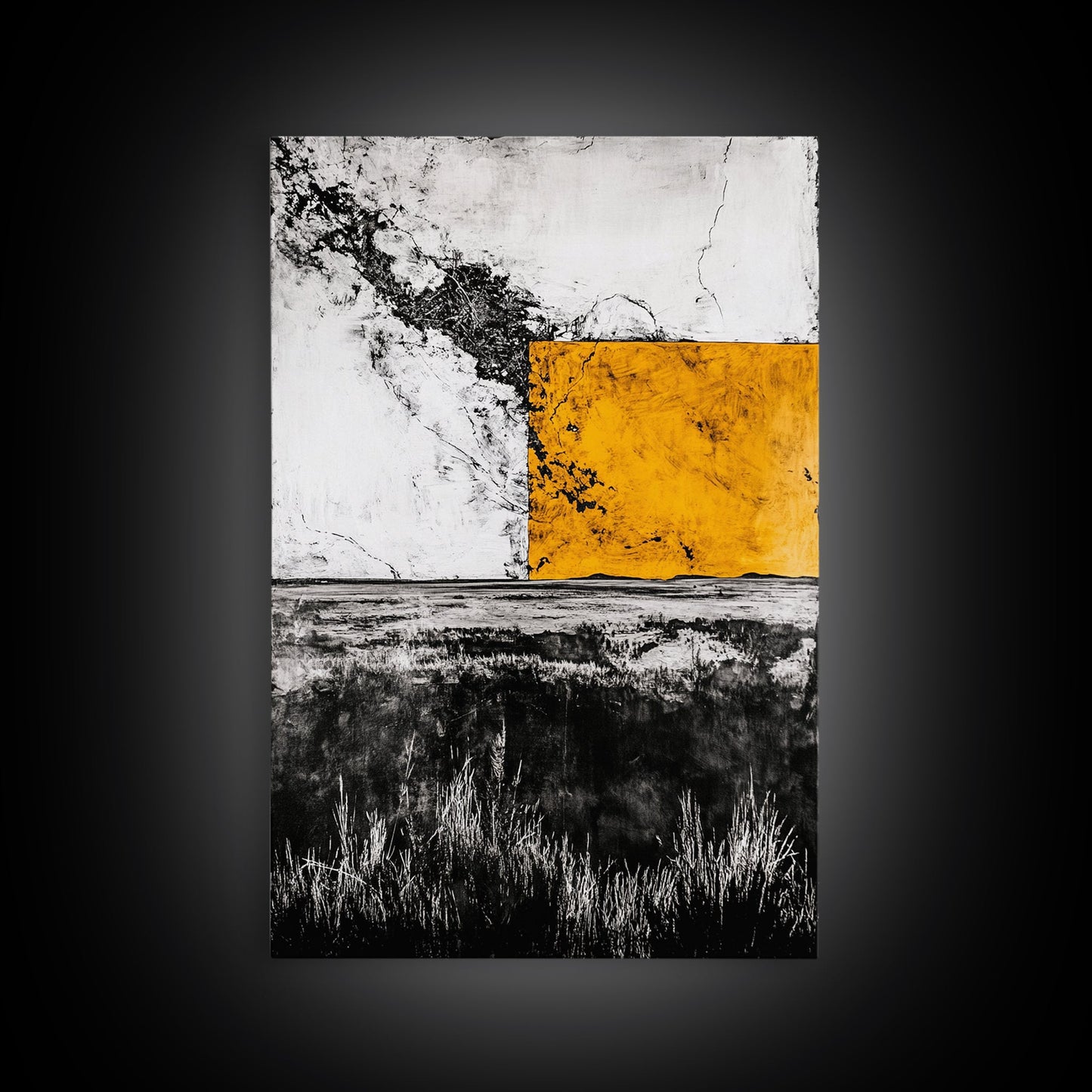 Golden Abstract, Minimalist Landscape Art, Modern Nature Painting, Earthy Tones, Contemporary Home Decor, Framed Canvas Print