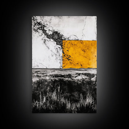 Golden Abstract, Minimalist Landscape Art, Modern Nature Painting, Earthy Tones, Contemporary Home Decor, Framed Canvas Print