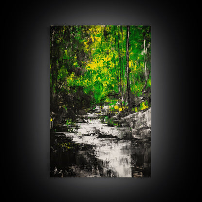 Woodland Stream, Nature Inspired, Green Forest, Serene Wall Art, Minimalist Landscape, Tranquil Home Decor, Large Wall Art, Canvas Print
