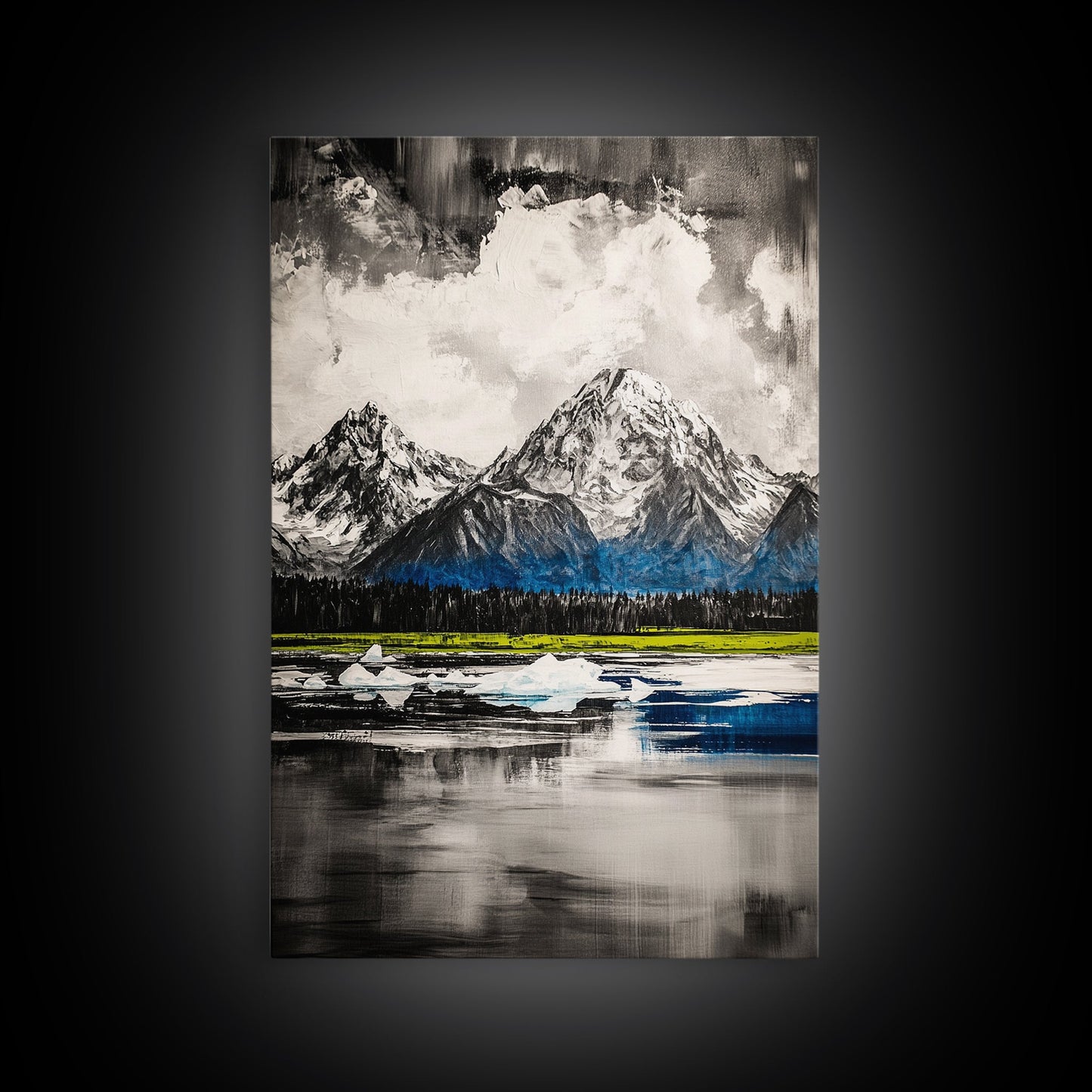 Mountain Reflections, Ice Peaks, Nature Landscape, Serene Wilderness, Canvas Print, Adventure Art, Cabin Decor, Living Room Wall Art