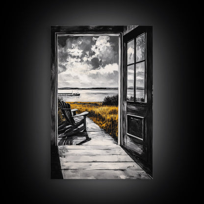 Porch View, Relaxing Landscape, Rustic Home Art, Lake House Decor, Cabin Wall Art, Nature Lover Gift, Canvas Print, Cozy Atmosphere