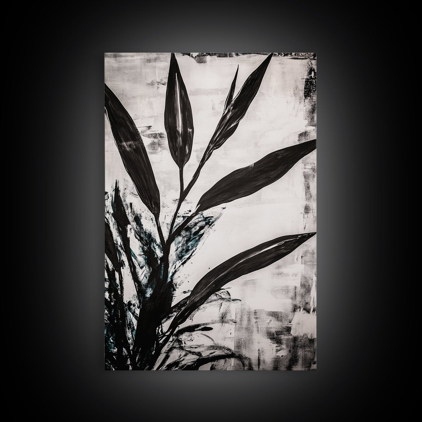 Minimalist Leaves, Monochrome Plant Art, Botanical Wall Decor, Neutral Home Art, Black and White Nature, Framed Canvas Print, Gift Idea