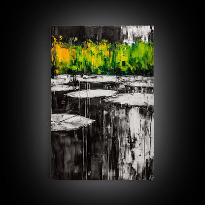 Water Lilies, Abstract Pond Art, Zen Nature Decor, Peaceful Landscape, Serene Greenery, Modern Home Style, Canvas Print, Living Room