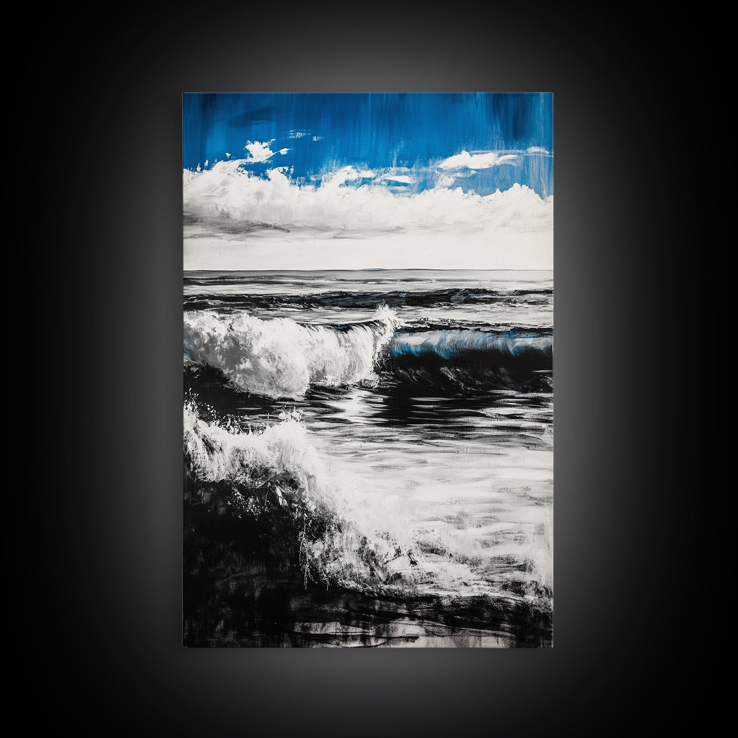 Ocean Horizon, Abstract Painting, Blue Waves, Canvas Print, Modern Seascape, Minimalist Beach Decor, Contemporary Wall Art