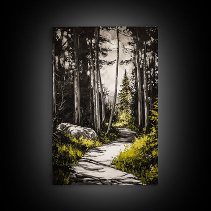 Sunlit Trail, Forest Path, Nature Landscape, Canvas Print, Woodland Wall Art, Minimalist Art, Living Room Decor, Fall Aesthetic