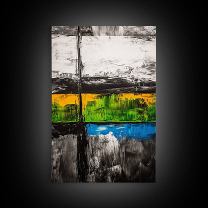 Geometric Landscape, Textured Canvas Print, Bold Wall Art, Modern Home Decor, Minimalist Artwork, Yellow Green Blue Painting