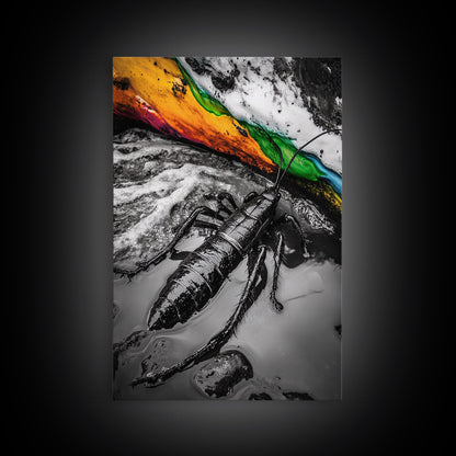 Lobster Art, Coastal Wall Decor, Ocean Life Print, Black and White Art, Nautical Theme, Canvas Print, Beach House Wall Art