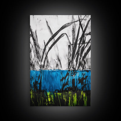 Abstract Grass, Blue and Green Art, Nature Inspired Wall Art, Minimalist Decor, Textured Canvas Print, Living Room Wall Art