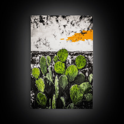 Cactus Art, Desert Scene, Framed Canvas Print, Southwest Wall Art, Boho Home Decor, Minimalist Nature Art, Living Room Statement Piece