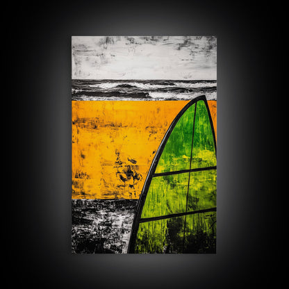 Yellow Beach, Sailboat Art, Nautical Decor, Coastal Wall Art, Framed Canvas Print, Ocean Waves, Living Room Art, Bold Abstract Style