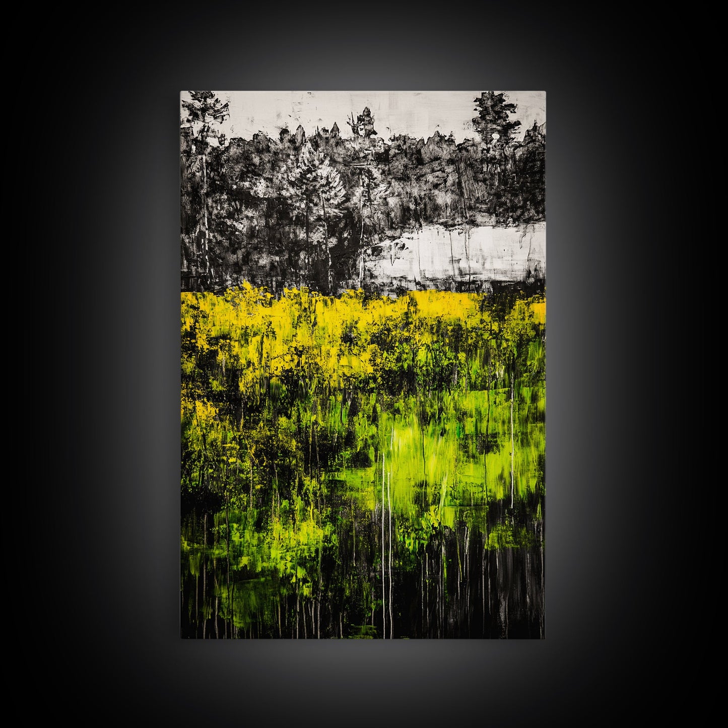 Wildflowers, Abstract Meadow, Colorful Landscape, Modern Wall Art, Framed Canvas Print, Boho Decor, Vibrant Nature, Yellow Green Art