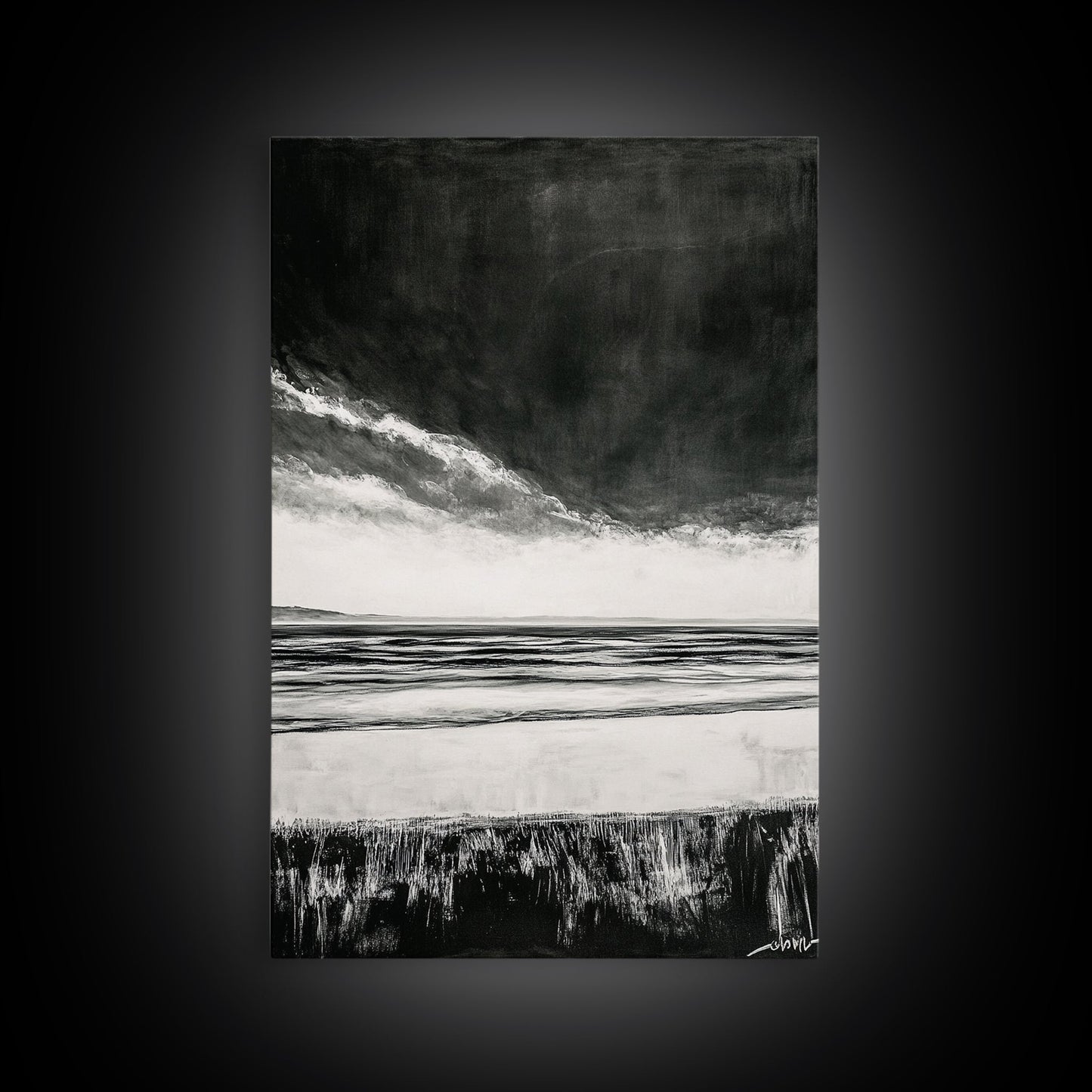 Dark Sky, Ocean Storm, Dramatic Seascape, Canvas Print, Moody Wall Art, Modern Coastal Decor, Nautical Painting, Living Room Art