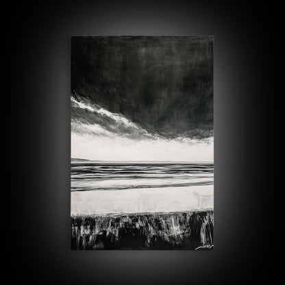 Dark Sky, Ocean Storm, Dramatic Seascape, Canvas Print, Moody Wall Art, Modern Coastal Decor, Nautical Painting, Living Room Art