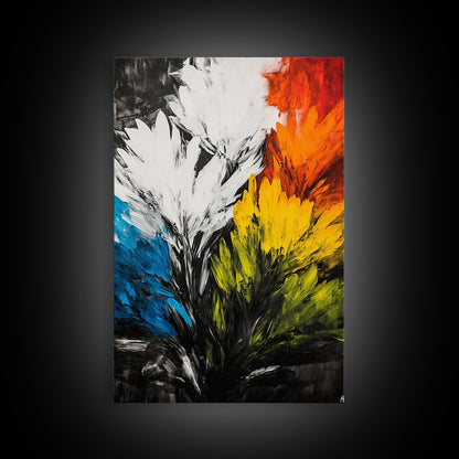 Abstract Floral Art, Expressionist Print, Flower Wall Decor, Modern Botanical Artwork, Vibrant Home Aesthetic, Framed Canvas Print