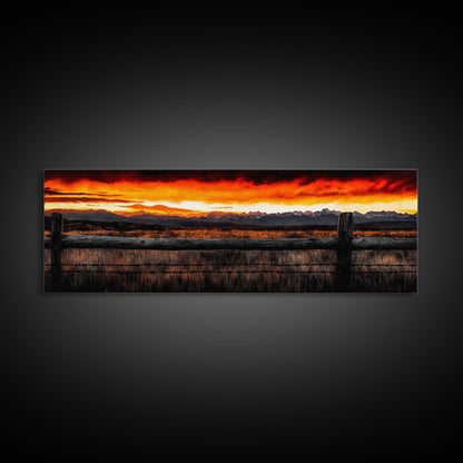 Western Sunset, Mountain Landscape Print, Rustic Cowboy Art, Dramatic Sky Painting, Country Wall Decor, Framed Canvas Print, Large Wall Art