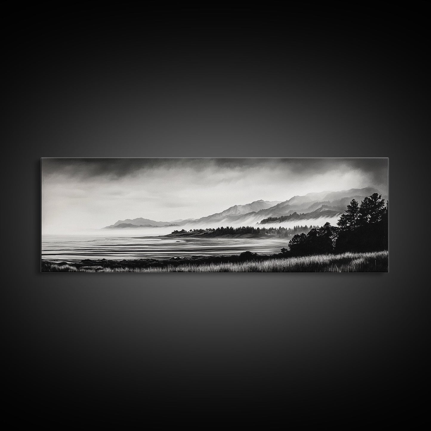 Misty Mountains, Monochrome Landscape, Nature Wall Art, Canvas Print, Scenic Home Decor, Adventure Lover Gift, Black and White Art